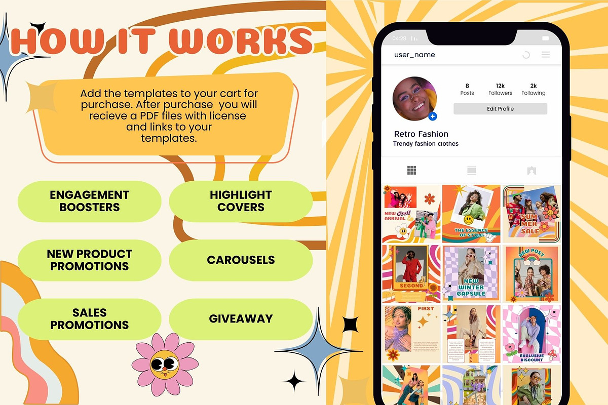 GROOVY RETRO  / Social Media Pack, a Social Media Template by TatianaBannikova (Photo 2 of 7)