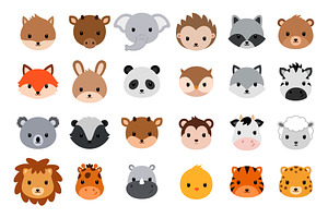Cute cartoon animals. Vector heads.
