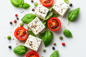 Feta cheese tomato basil salad fresh, a Food & Drink Photo by Pixeness Studio