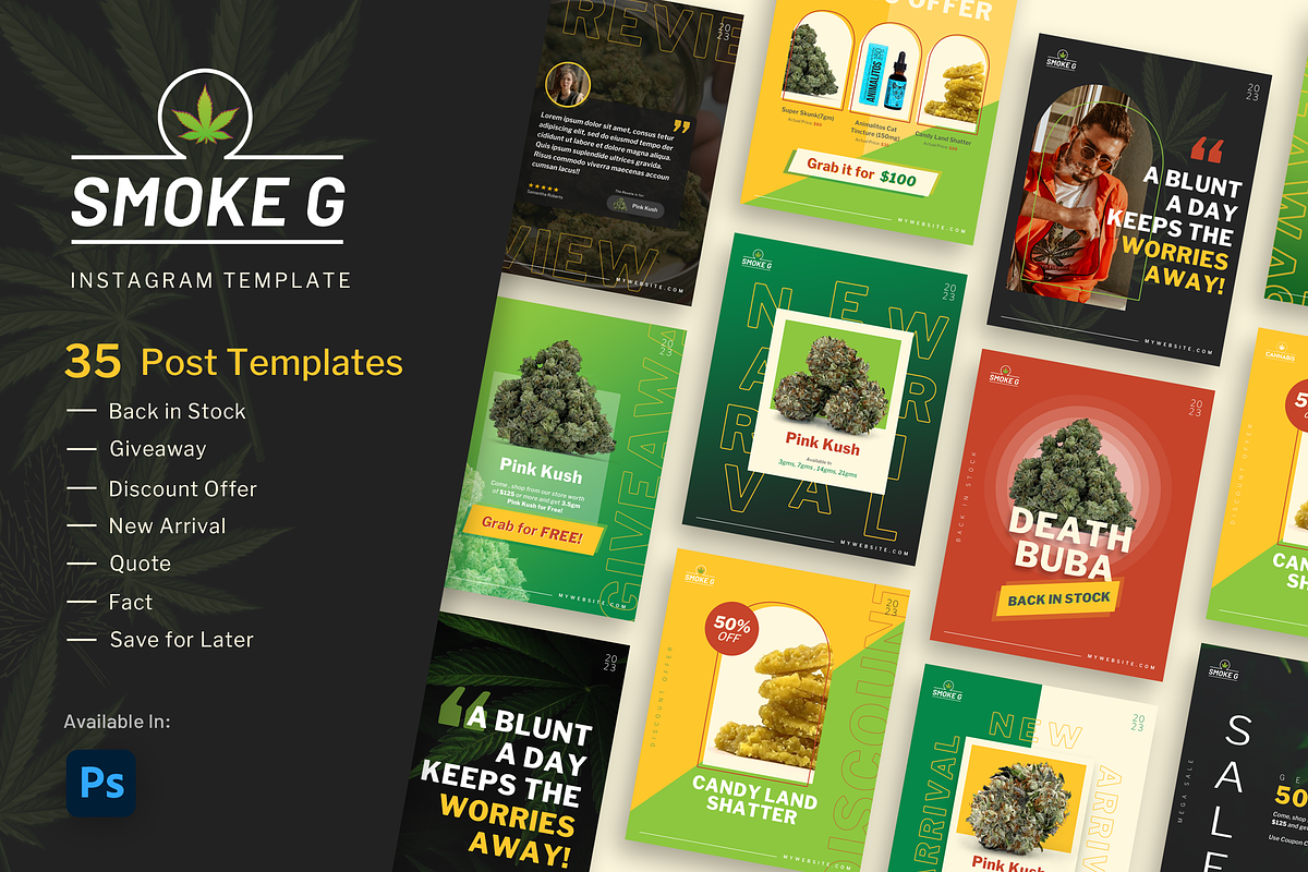 Smoke G | Cannabis Instagram Pack, a Social Media Template by byalikhan (Photo 1 of 9)