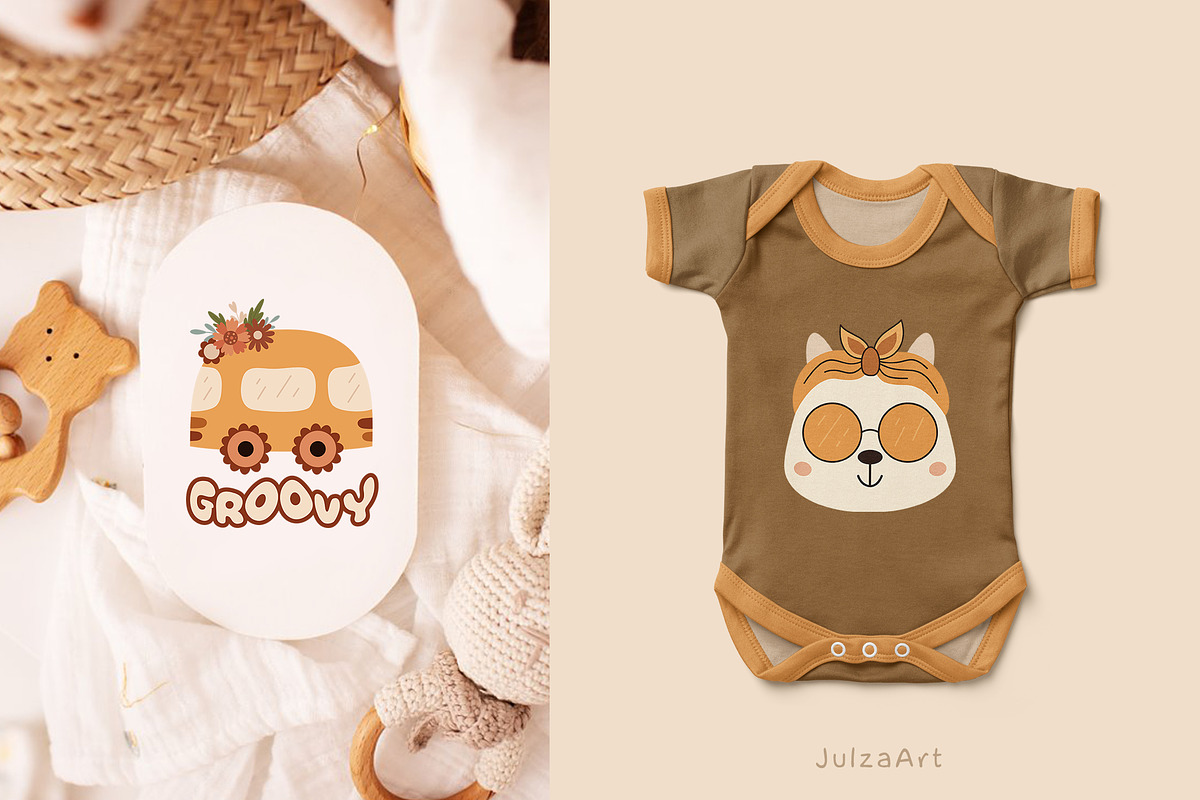 Retro groovy baby clipart, a Seasonal Illustration by JulzaArt (Photo 4 of 7)