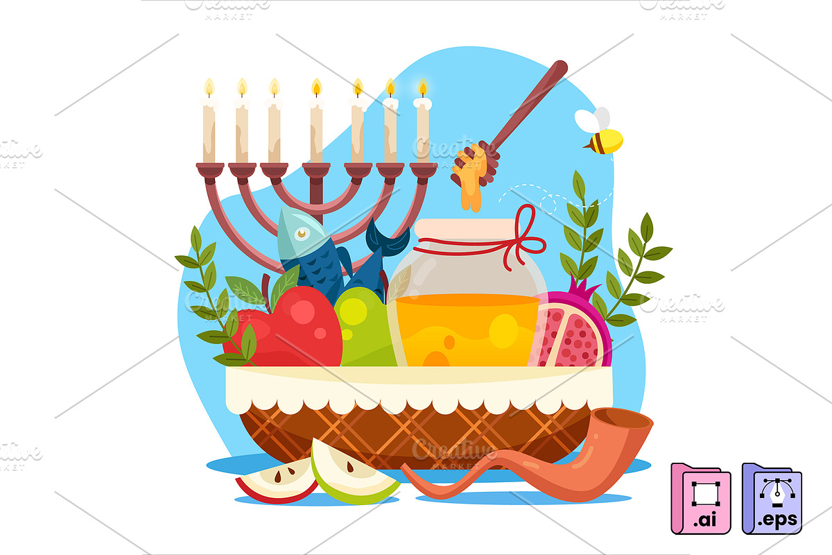 Hand Drawn Rosh Hashanah, a Seasonal Illustration by MISS CHATZ (Photo 2 of 3)