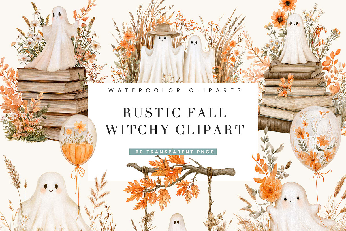 Cute Ghost Halloween Clipart Bundle, a Seasonal Illustration by BusyDaydesign (Photo 1 of 9)