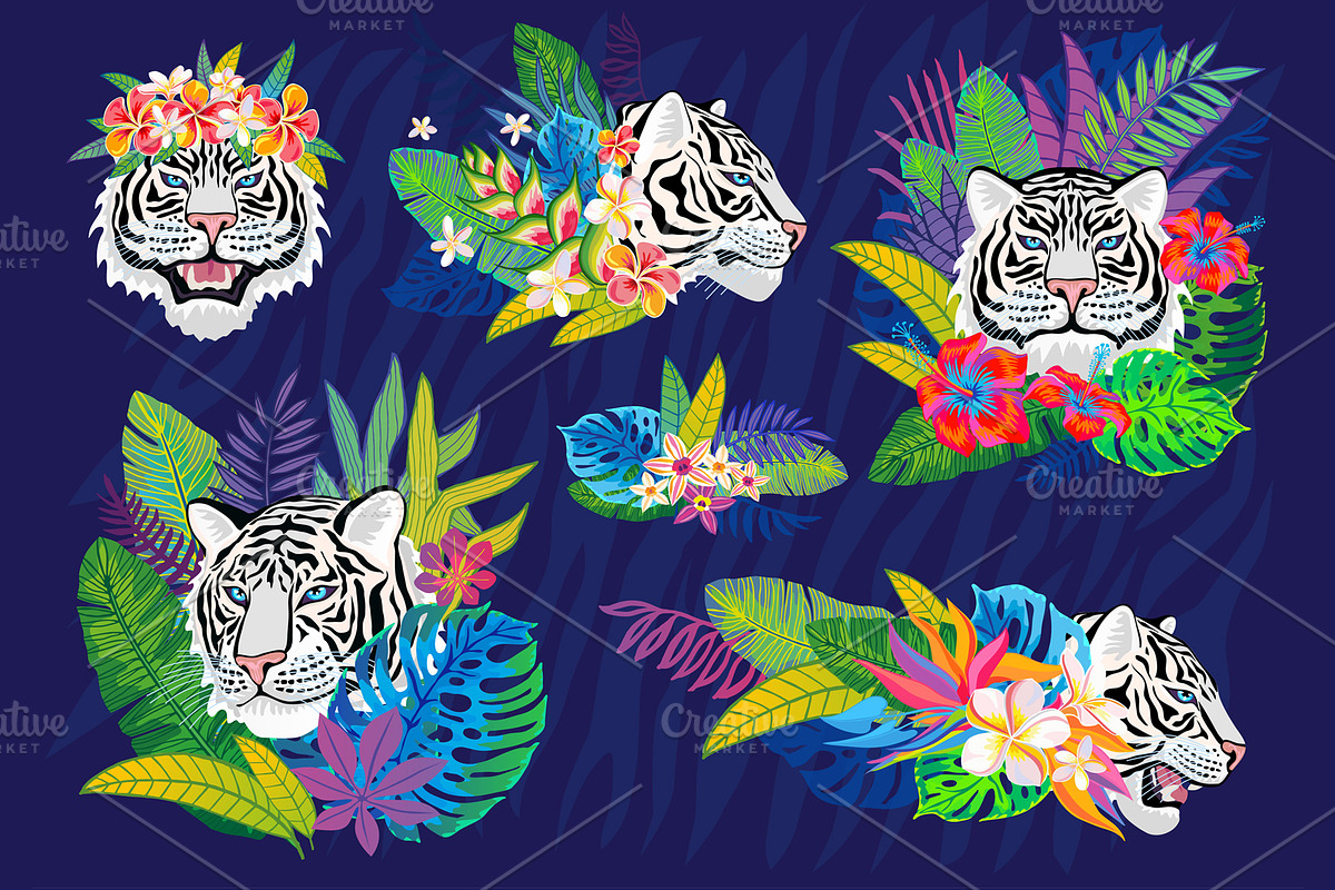 White Tiger in Tropical vector, an Animal Illustration by Iraida_Bearlala (Photo 3 of 10)