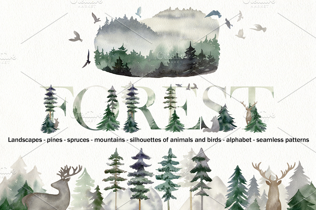 Watercolor forest., an Animal Illustration by TaPilipa (Photo 1 of 10)