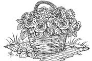 Bloom Basket Coloring Pages, an Illustration by yasushie (Thumbnail 4 of 9)