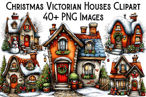 Christmas Victorian Houses Clipart, an Illustration by Pixels.Craft