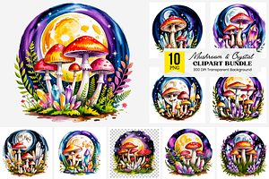 Mushroom and Crystal PNG Bunndle, a Graphic by Clipart Bloom