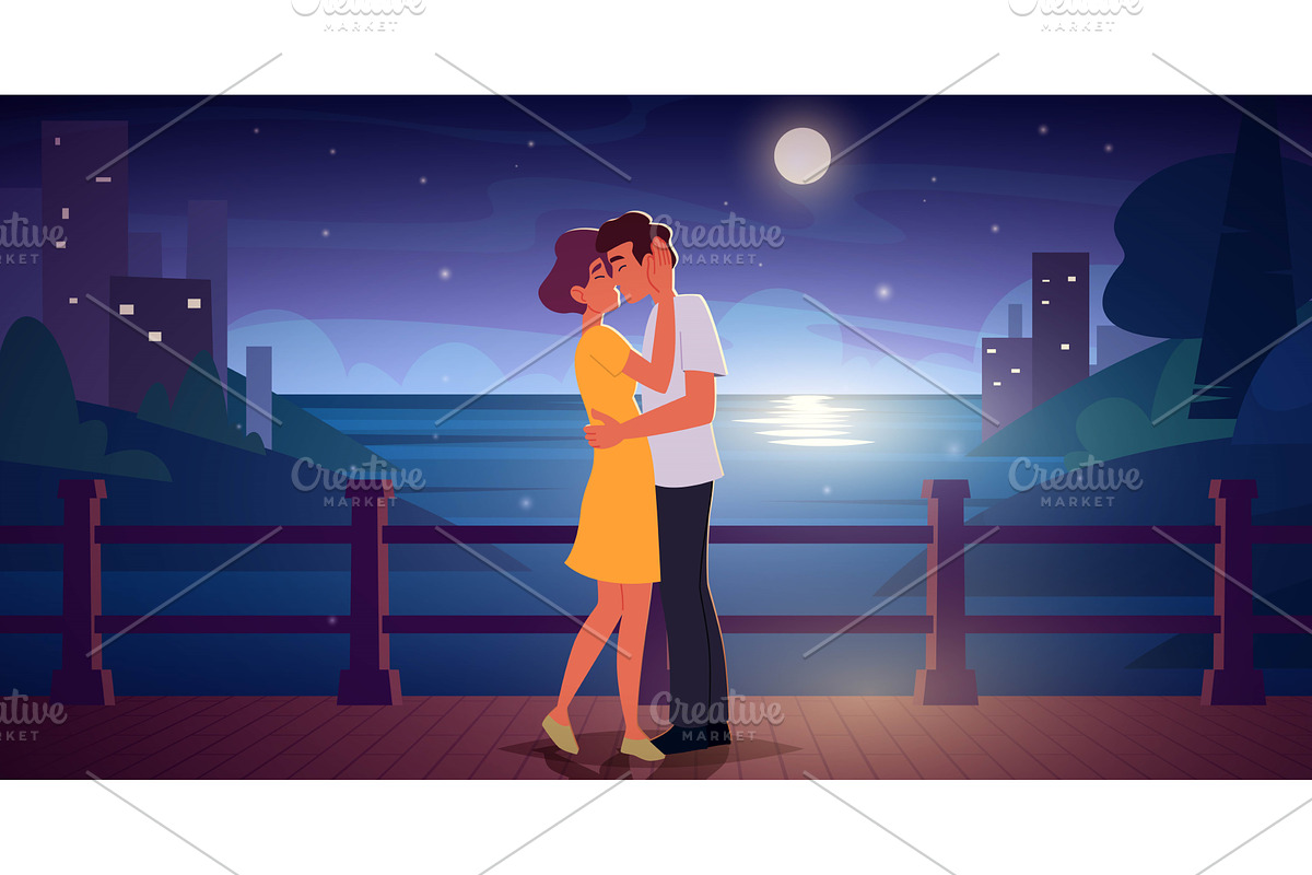 Lovers on street. Cartoon background, an Illustration by Onyx