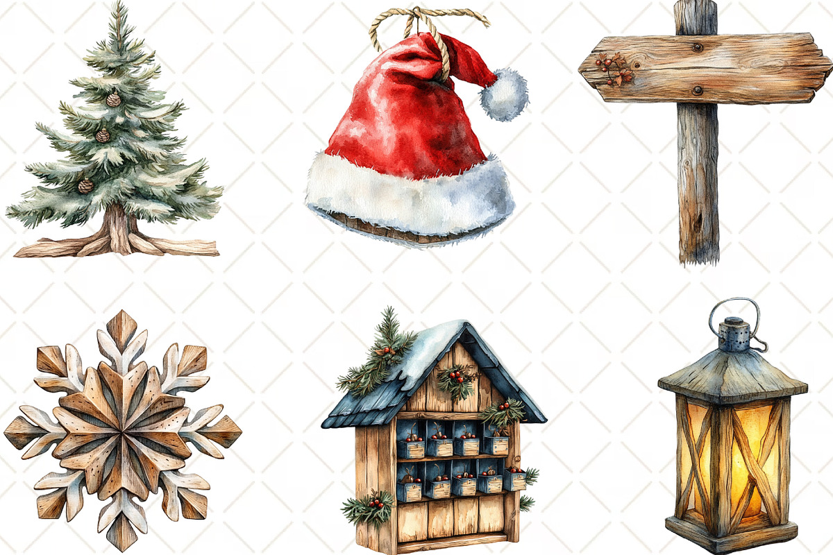 Rustic Wooden Christmas Clipart, an Illustration by Black Bird Studio (Photo 3 of 6)