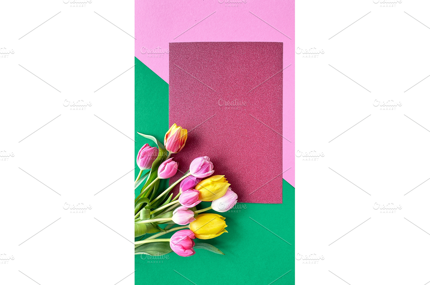 Colorful tulips arranged on a, a Photo by tilialucida