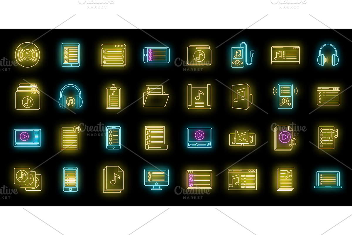 Listening playlist icons set vector, an Object Illustration by Ylivdesign