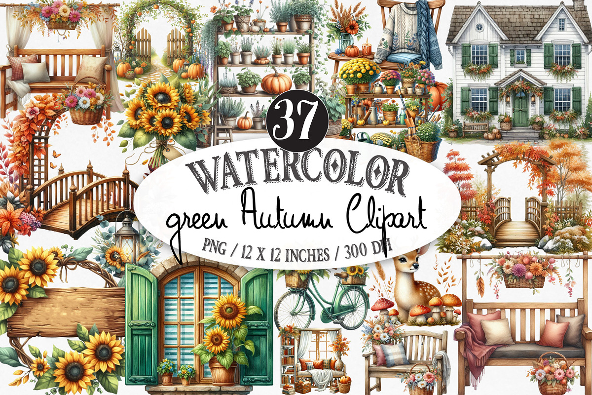 Green Autumn Clipart, an Illustration by Designking (Photo 1 of 5)
