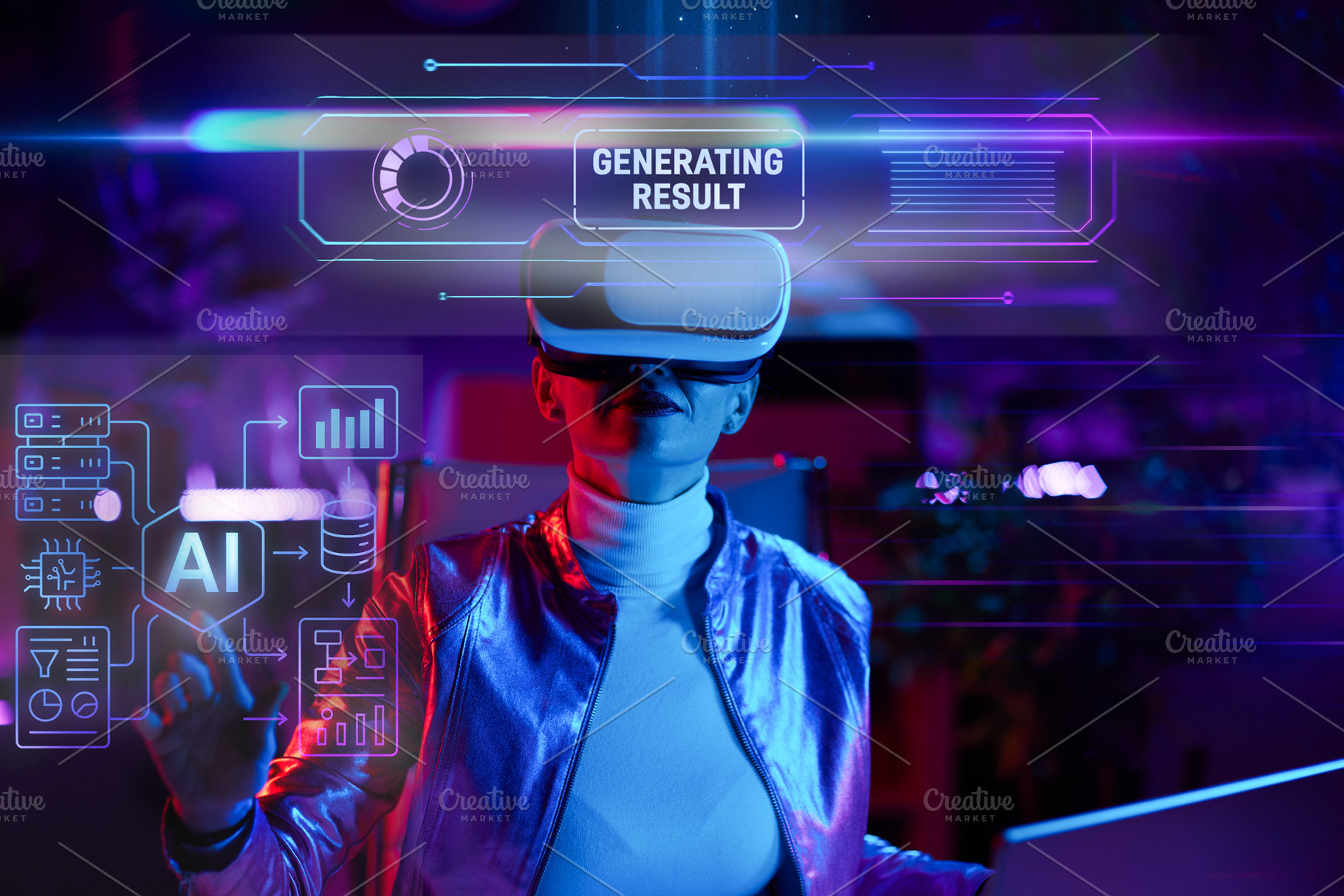 trendy business woman in digital cyber world in office, a Technology Photo by Alliance Images