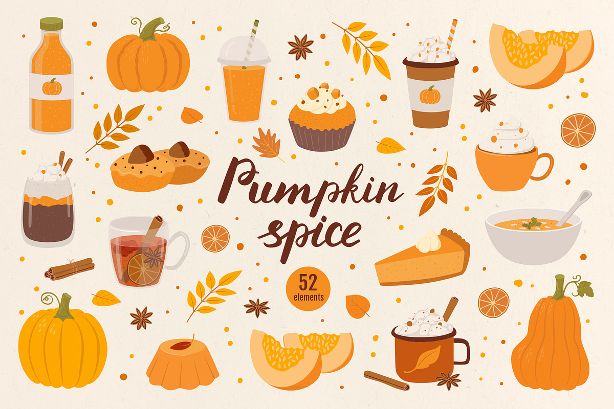 Pumpkin Spice Autumn Clipart, a Seasonal Illustration by Nadezhda Mikhailova (Photo 1 of 10)
