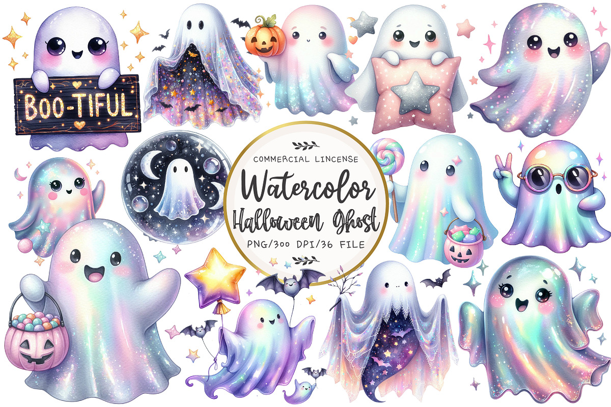 Halloween Iridescent Ghost Clipart, an Illustration by OK Design (Photo 1 of 5)