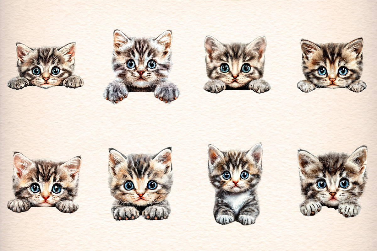 watercolor funny peeking cats clipar, an Illustration by GatewayDesign (Photo 2 of 9)