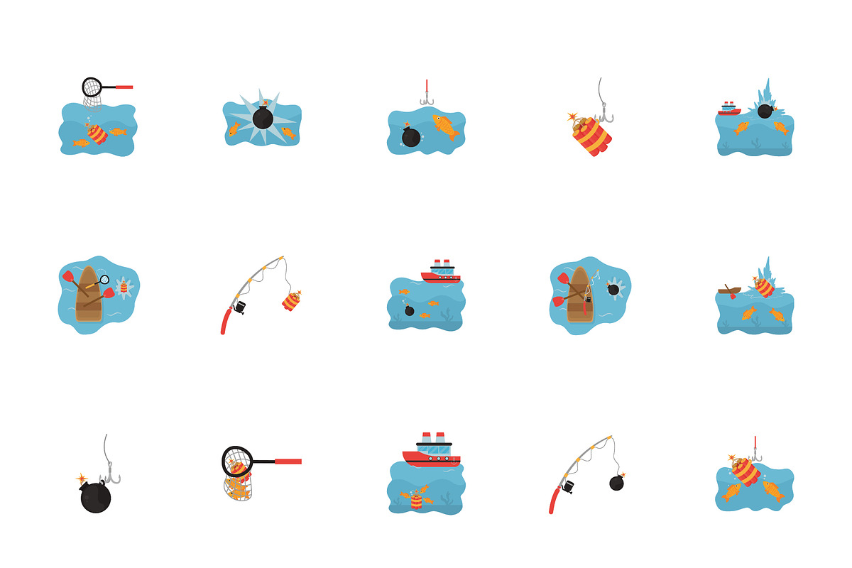Dynamite Fishing Illustration Set