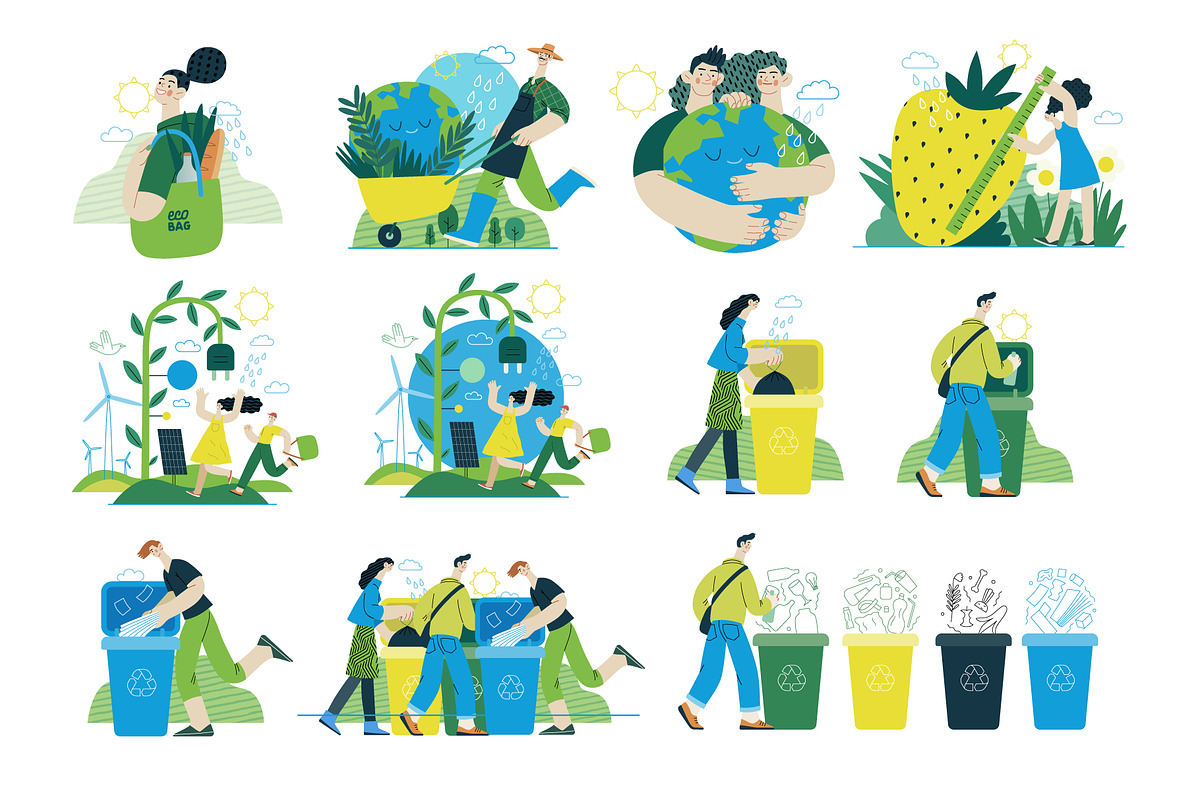 Ecology flat vector illustrations, a Templates & Theme by Grivina's shop (Photo 3 of 31)