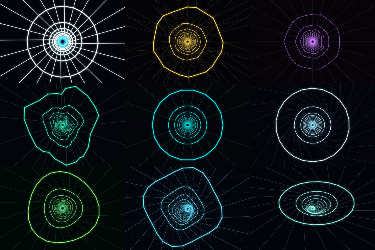 Glowing Wireframe Tunnel Visualizers, a Wallpaper Graphic by cheapmotiongraphics (Photo 3 of 8)