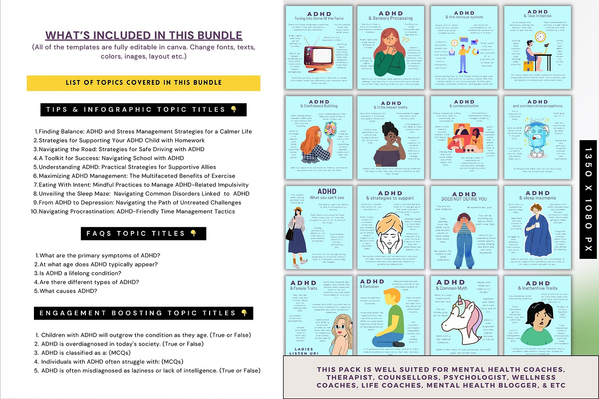 140 ADHD Awareness Canva Templates, a Social Media Template by Digital Template Cart (Photo 3 of 7)
