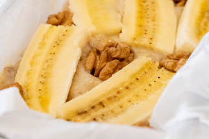Banana bread fruit pastry dough walnut baking dish, a Food & Drink Photo by Photo Drive Studio