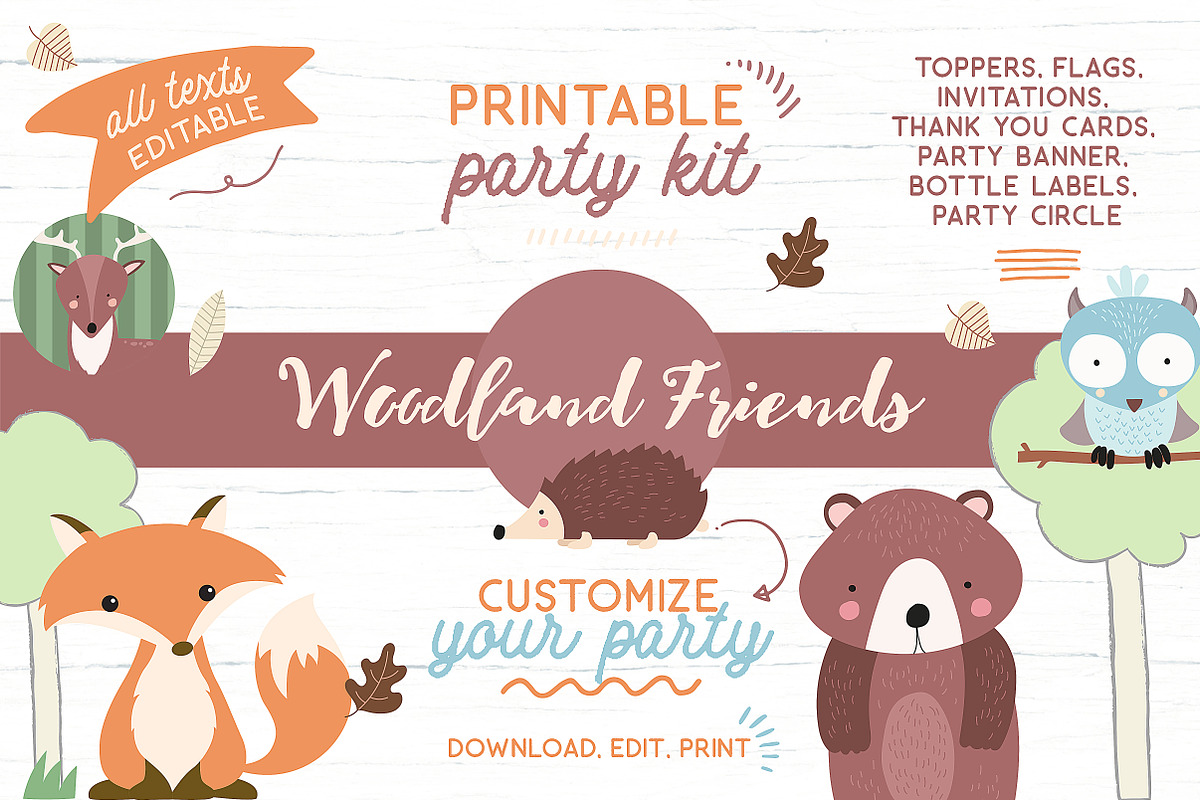 Woodland Printable Party KIT, a Stationery Template by Nordic.Arg (Photo 1 of 6)