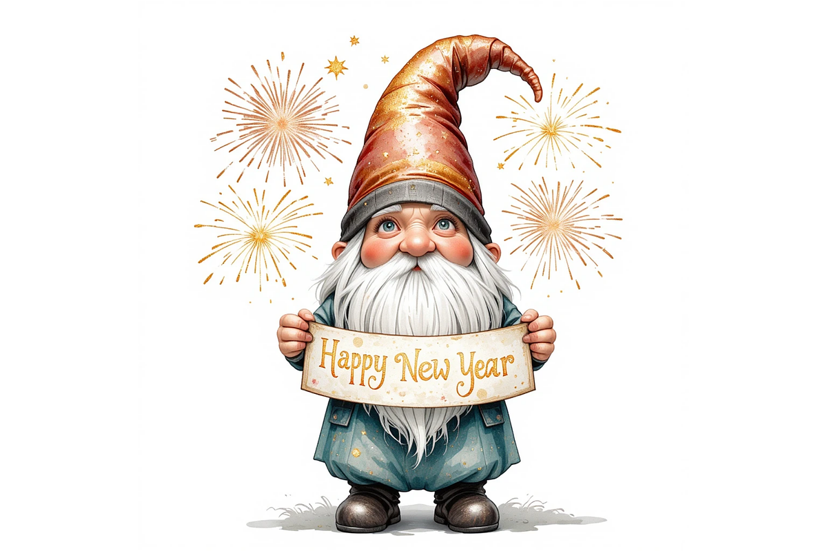 Watercolor New Year Gnomes Clipart, a Seasonal Illustration by Creative design (Photo 5 of 7)