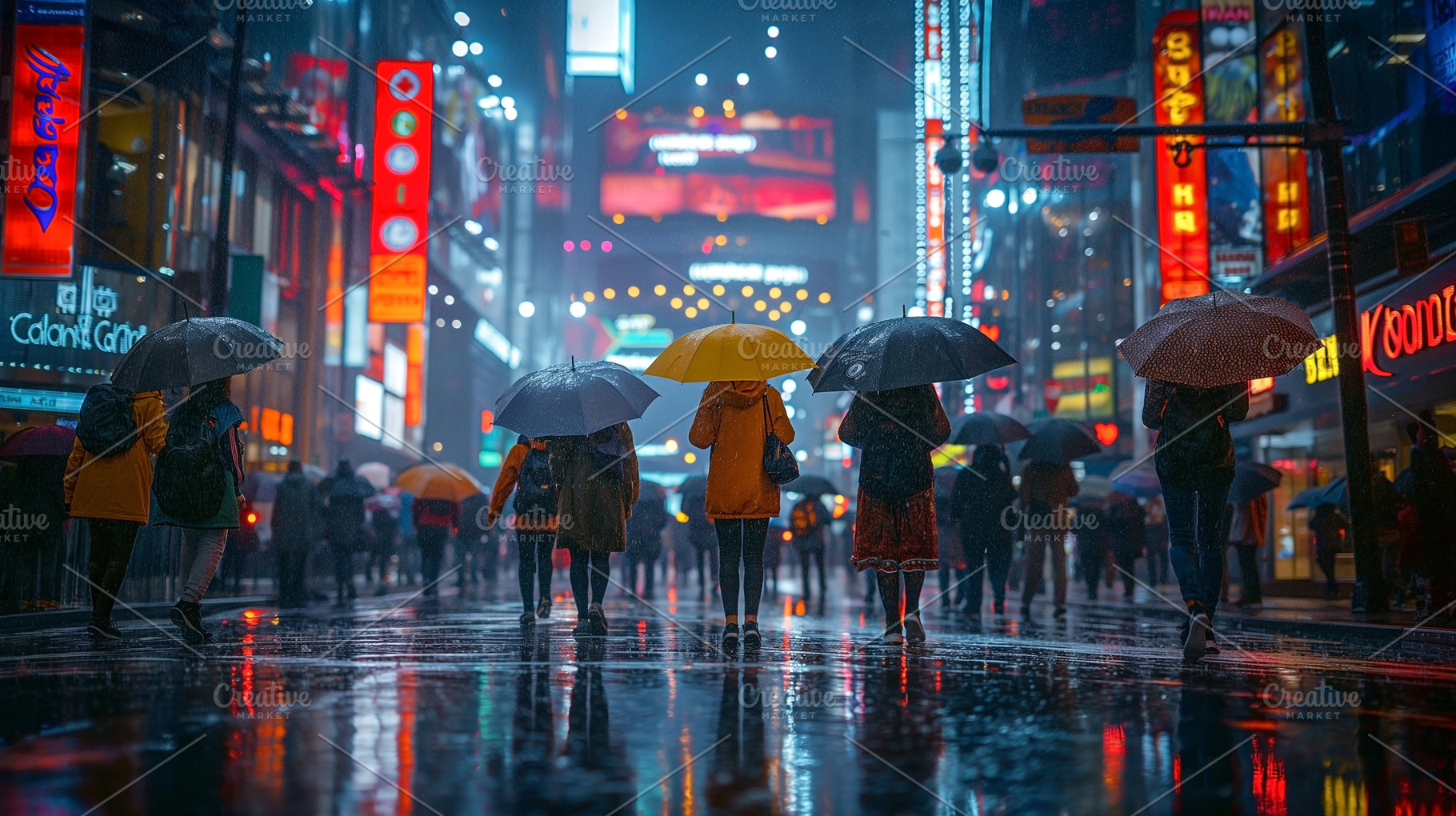 A diverse crowd with colorful umbrellas crosses a rain-soaked street in a vibra, a Person Photo by ImageMir