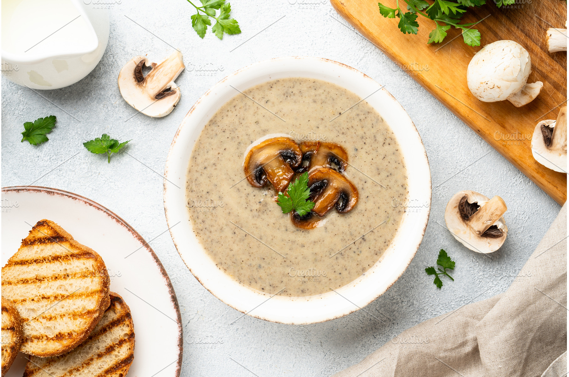 Mushroom soup puree on white kitchen, a Food & Drink Photo by Nadia-nb