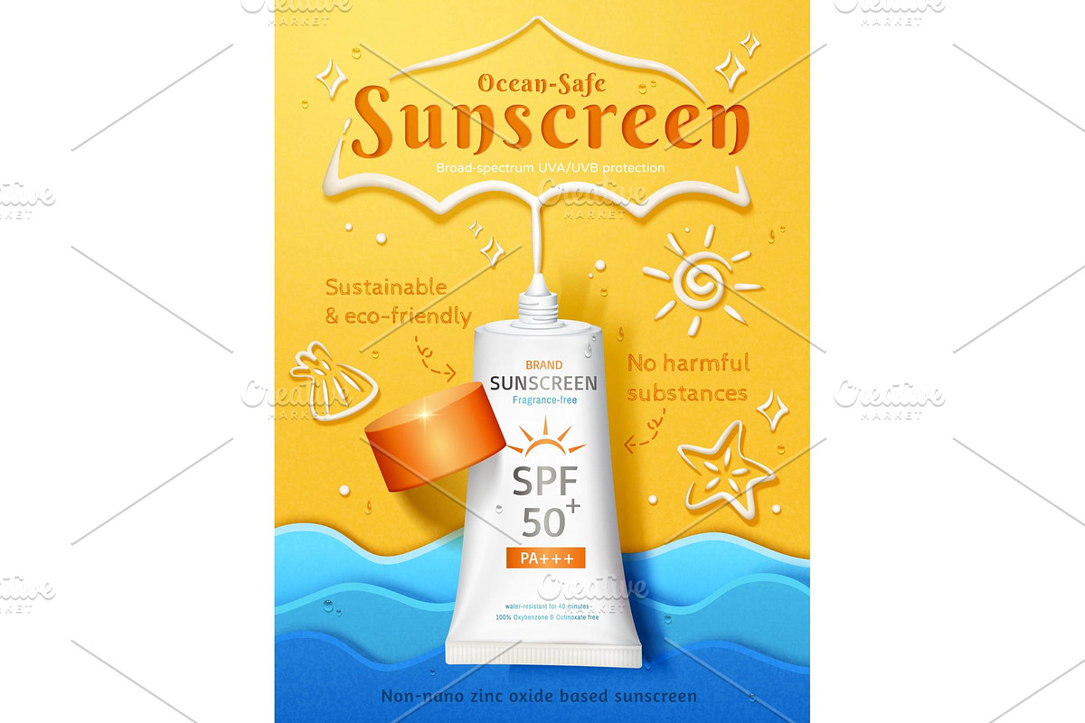 3D Summer Sunscreen Ad Template, a Marketing Template by TotallypicRF