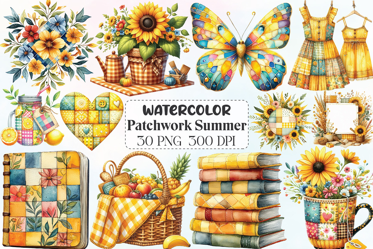 Yellow Patchwork Summer Clipart, an Illustration by CraftArtStudio (Photo 1 of 6)
