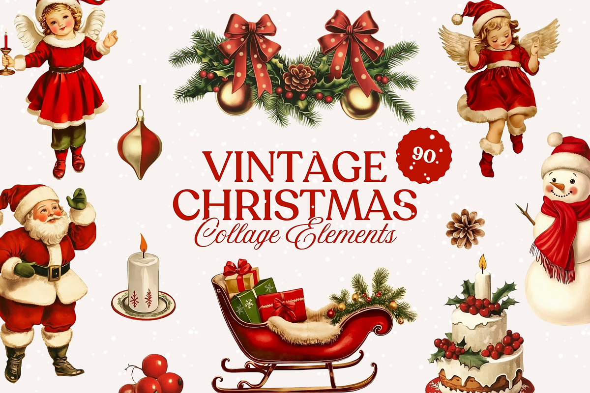 Vintage Christmas Collage Elements, an Object Graphic by Design Alchemy Studio (Photo 1 of 10)