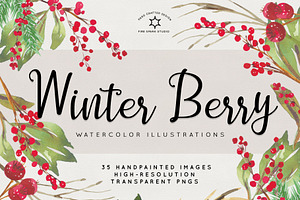 Winter Berry Watercolor Illustration