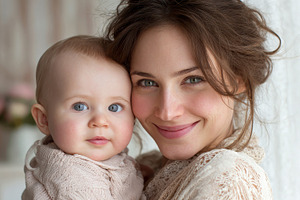 Mother holds baby close in a cozy, a Photo by Pavel_design