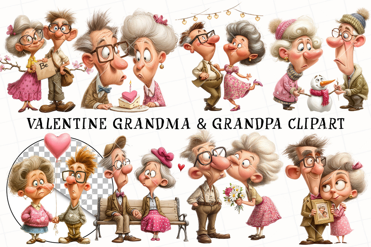 Valentine Grandma & Grandpa Clipart, an Illustration by OK Design (Photo 2 of 6)