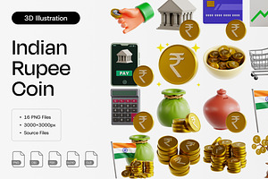 Indian Rupee Coin 3D Icon Set, an Object 3D Model by Eklip Studio