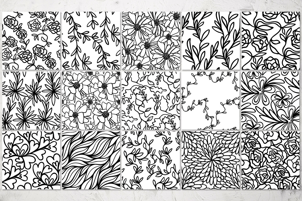 15 floral line patterns, a Pattern Graphic by pineart (Photo 2 of 5)