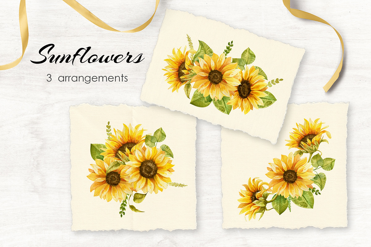 Sunflowers Watercolor Collection, an Illustration by Dervik Art Store (Photo 4 of 8)