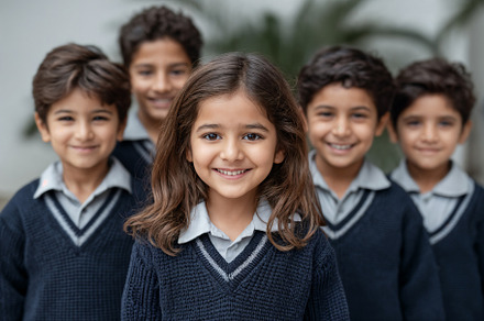 Smiling student in front of classmates during school day