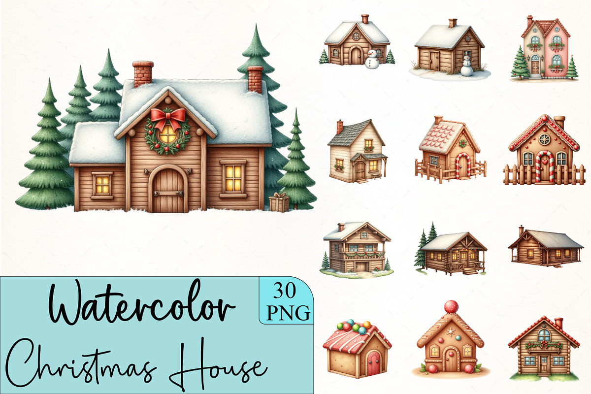 Christmas House Clipart, an Illustration by CrexoraLab (Photo 1 of 5)