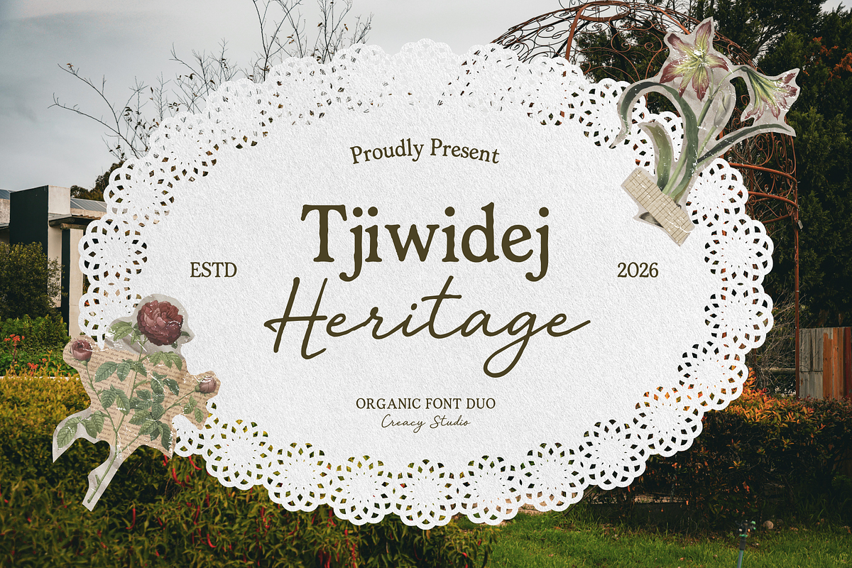 Tjiwidej Heritage – Serif & Script, a Script Font by Creacy Studio (Photo 1 of 9)