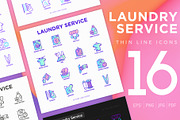 Laundry Service | 16 Thin Line Icons, an Outline Icon by Alex Blogoodf (Thumbnail 1 of 11)