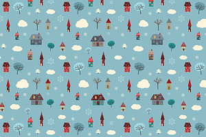 Winter Houses (seamless pattern)