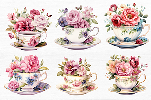 Watercolor Floral Vintage Teacup Cli