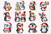 Christmas Penguin Watercolor Clipart, an Illustration by Dream Creation (Thumbnail 3 of 5)