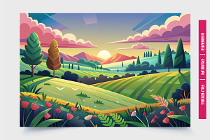 Sunset Over Rolling Hills With Cloud, an Illustration by Tanuart
