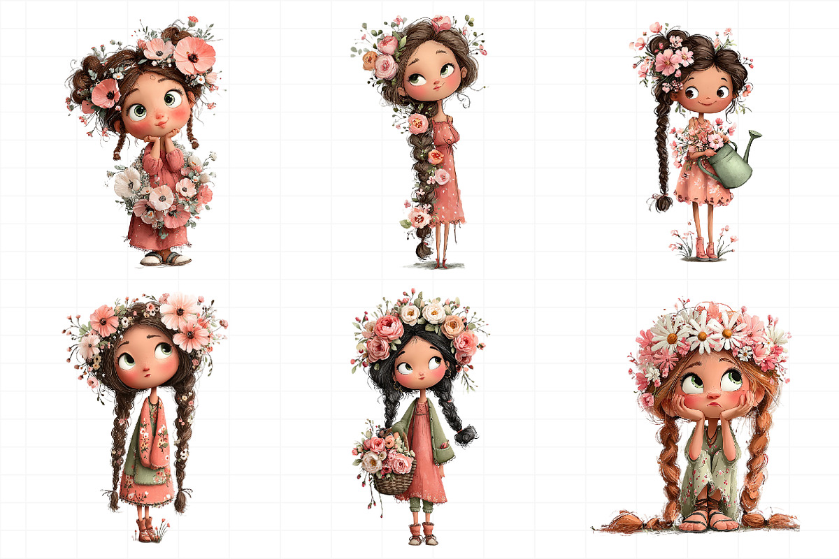 Floral Girl with Braids PNG Clipart, an Illustration by Daily.Designs (Photo 3 of 7)