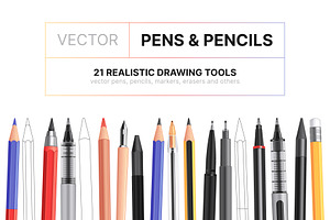 Vector Pens & Pencils, an Object Graphic by Side Project