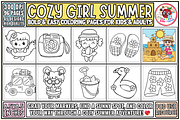 Cozy Girl Summer Coloring Pages, a Seasonal Illustration by EduEnrich (Thumbnail 1 of 3)
